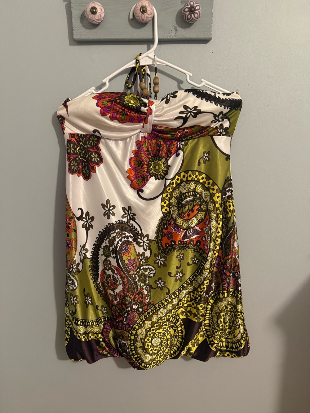 Maurices Strapless Paisley Dress in Olive, White & Pink
